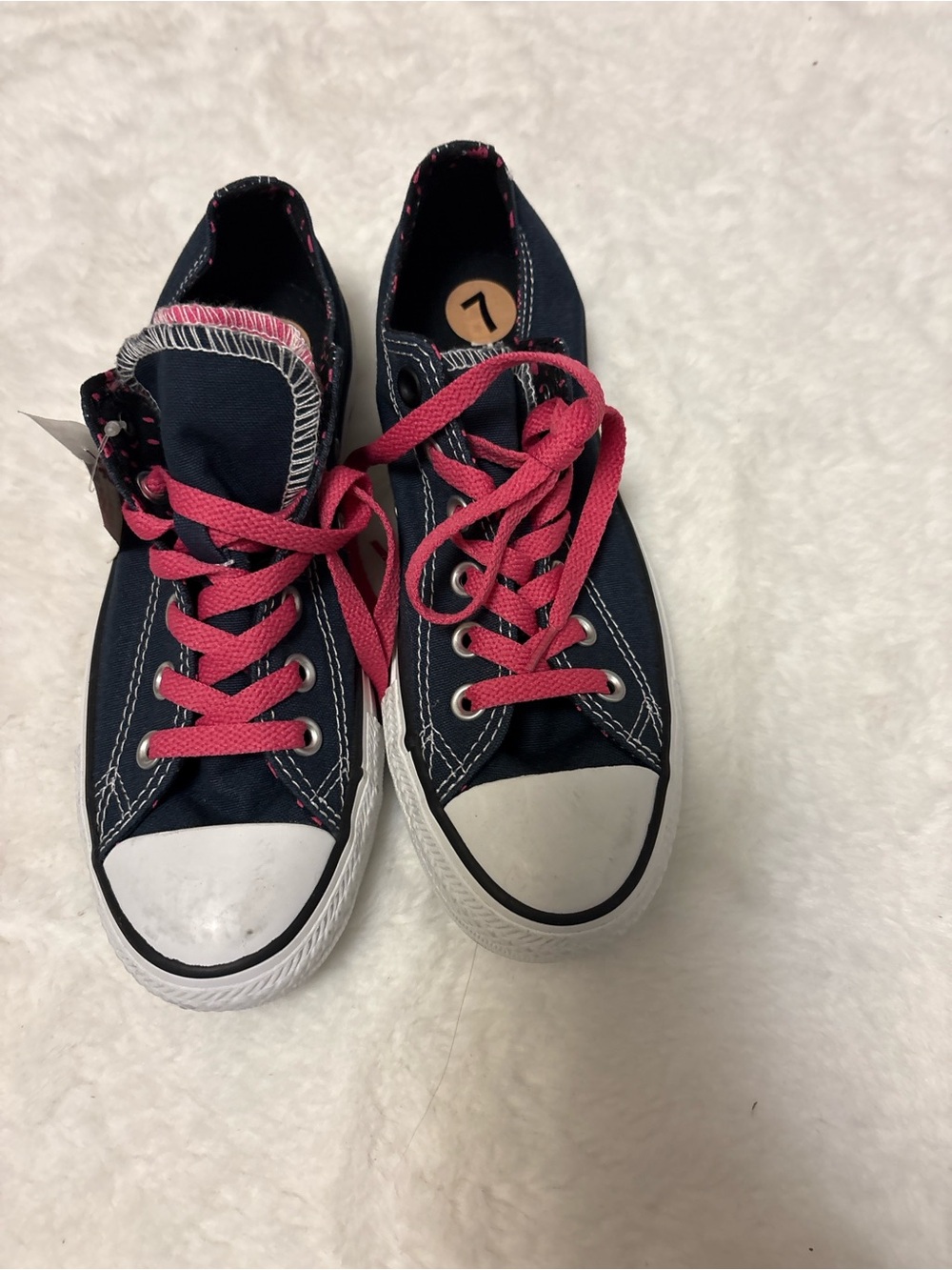Converse Navy Canvas Kids Sneakers with Pink Laces